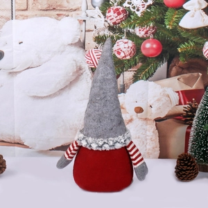 Gnomo di Natale senza volto in peluche con cappello grigio e corpo rosso per decorazioni