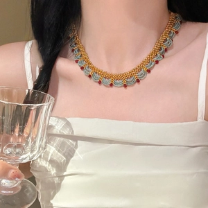 Collier Ras Du Cou En Perles Tissées Main Pour Femme Design Festonné Vintage Cristal Acier Inoxydable Fermoir En Alliage