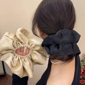 Oversized Satin Scrunchies Jacquard Floral Elastic Hair Ties French Retro Elegant Accessories For Women
