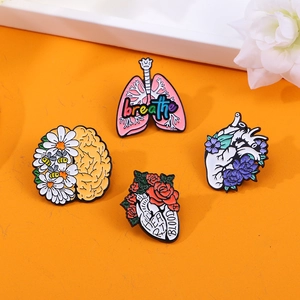 Creative Anatomical Heart Brain Lung Enamel Brooches Fashion Alloy Floral Organ Badges For Clothes Unisex Jewelry Gift