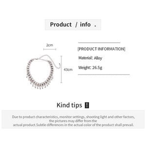 Silver alloy beaded double-layer choker with fringe lock design and 43cm total length