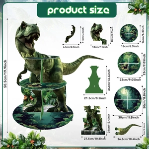 Supporto per cupcake a 3 livelli a forma di dinosauro T-Rex guida alle dimensioni