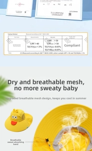 Breathable mesh crown and UPF 50+ rating details on a yellow baby sun hat