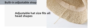 Detail view of the straw hat interior featuring an adjustable drawstring for a custom fit