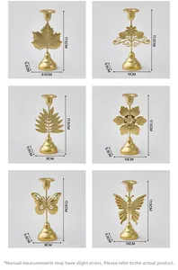 Detailed grid showing six golden metal candle holders with leaf and butterfly designs