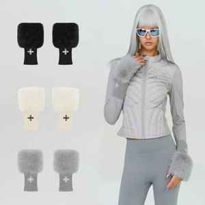 Gants Sans Doigts Fausse Fourrure Tricotés Manches De Bras Hiver Chaud Brodé Doux Chauffe Poignets Femmes Style Doux