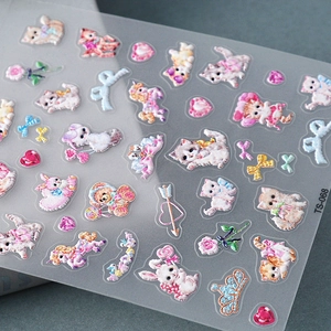 3D embossed nail stickers featuring cute cats, bunnies and bears with texture for DIY art