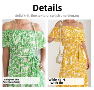 Detailed comparison of off-shoulder floral maxi dresses with ruffled necklines and waist ties