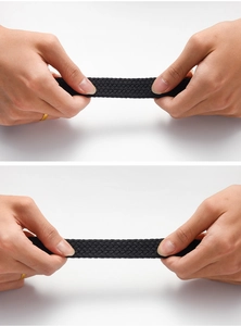 Close-up of flexible elastic woven belt showing high stretchability and durable material