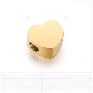 Détail d'une perle en forme de cœur en acier inoxydable de 7mm avec dimensions et poids