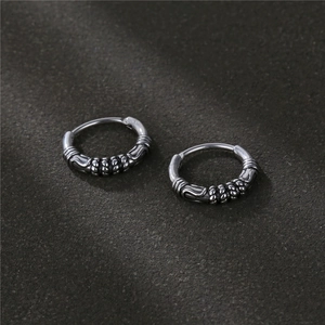 Hoop Earrings 316L Stainless Steel Retro Twisted Woven Texture Punk Rock Vintage Style For Men Unisex