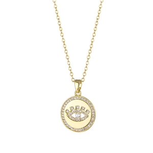 Collier mauvais œil doré avec pendentif rond en zircon sur une chaîne en acier inoxydable