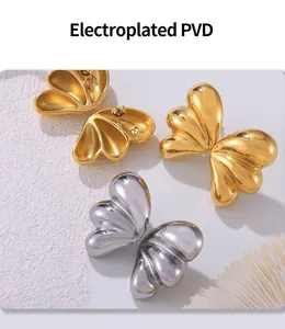 Detailed shot of PVD electroplated wing earrings in gold and silver finishes