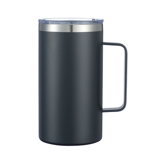 Insulated 24oz stainless steel tumbler with matte dark grey finish and handle