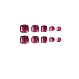 Cat-eye glitter false toenails in deep purple and rose red finish for women