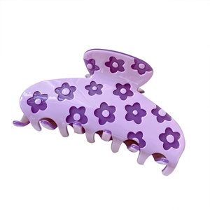 Elegant large purple acetate hair claw clip with delicate flower patterns for women