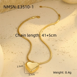 Detailed view of golden heart pendant necklace with chain length and size parameters