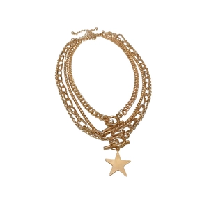 4-piece set of gold Y2K star necklaces with multilayer metal chains and OT buckles