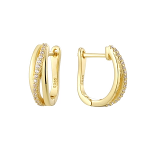 Irregular S925 silver U-shaped hoop earrings with 14K gold plating and micro-set cubic zirconia