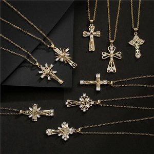 Golden and silver cross necklaces with AAA cubic zirconia in various styles for women