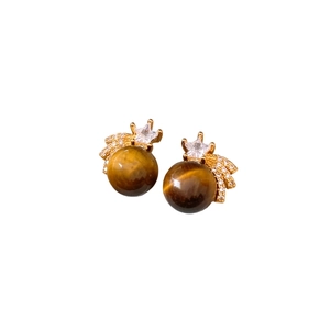 18K gold plated tiger eye stone stud earrings with star shape zircon stones