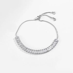 Adjustable silver bracelet with micro-paved rectangular cubic zirconia stones