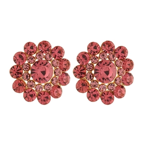 Elegant pink crystal flower stud earrings with gold plating for a minimalist luxury look