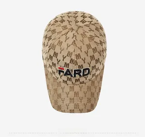 Top view of baseball cap with vintage monogram pattern and 3D FARD embroidery detail
