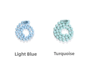 Detail of 12cm colorful metal bead chains in light blue and blue green finishes
