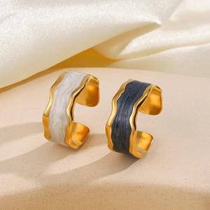 French retro gold plated irregular open rings with black and white drip oil textures