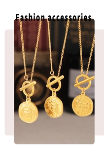 Detailed view of three 18k gold plated stainless steel necklaces with lion head pendants