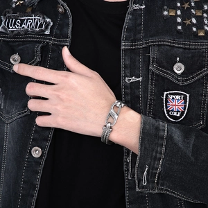 Vintage stainless steel woven chain bracelet for men with unique mechanical metal buckle