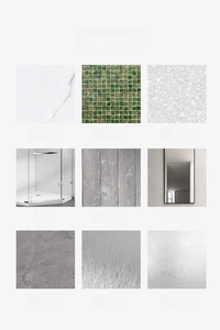 Wall-mounted toothbrush holder guide showing 9 suitable surfaces like tiles and glass
