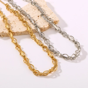 Stainless Steel Necklace Flat Snake Chain Combination 18K Gold Plated Hip Hop Geometric Jewelry For Women And Men
