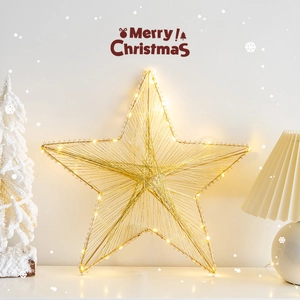 Puntale per albero di Natale a stella dorata luminosa con LED per decoro festivo