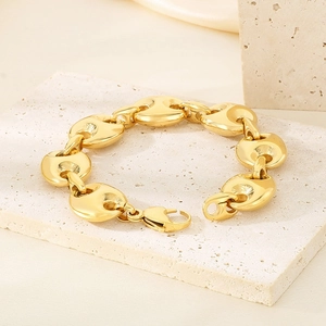 Bracciale a catena con maglie chicco di caffè in acciaio inossidabile placcato oro 18K