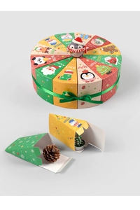 Christmas countdown calendar 12-piece cake shaped gift boxes set with green ribbons