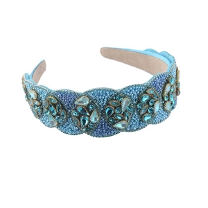 Diadema barroca acolchada con cuentas azul claro y diamantes de cristal para mujer