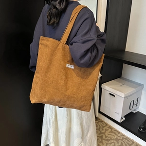 Corduroy Tote Bag Large Capacity Retro Simple Solid Color Shoulder Bag Women Daily Casual Shopping Handbag