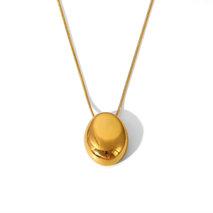 Detailed view of a gold-plated stainless steel snake chain with an oval pendant charm