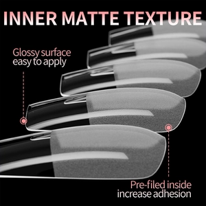 Détail macro de faux ongles carrés montrant la texture mate interne pour l'adhérence