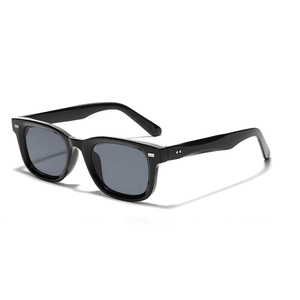 Classic black square sunglasses with metal rivet details and dark grey lenses for daily wear