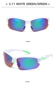 Detail view of white sports sunglasses with green rubber temple pads and gradient lens