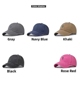 Detailed color display of washed cotton baseball caps with palm tree embroidery