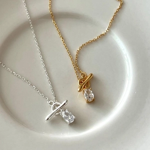 925 Sterling Silver Geometric Zircon Necklace With Toggle Clasp Minimalist Elegant Korean Style Accessory For Women