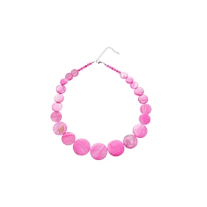 Pink shell beaded necklace with gradient circular discs and silver metal lobster clasp