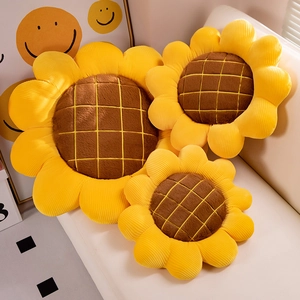 Nordic sunflower plush cushions in three sizes arranged on a white sofa for home decor