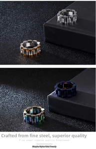 Detailed close-up of stainless steel rings featuring classic jubilee watch band link design