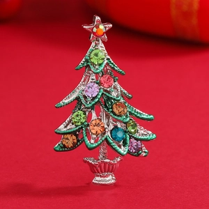 Christmas Tree Brooch Pin Alloy Multi Color Rhinestone Enamel Vintage Festive Jewelry Women Holiday