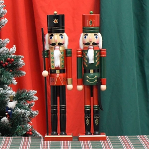 Set of two classic 20-inch wooden nutcracker soldier figurines for Christmas home decor
